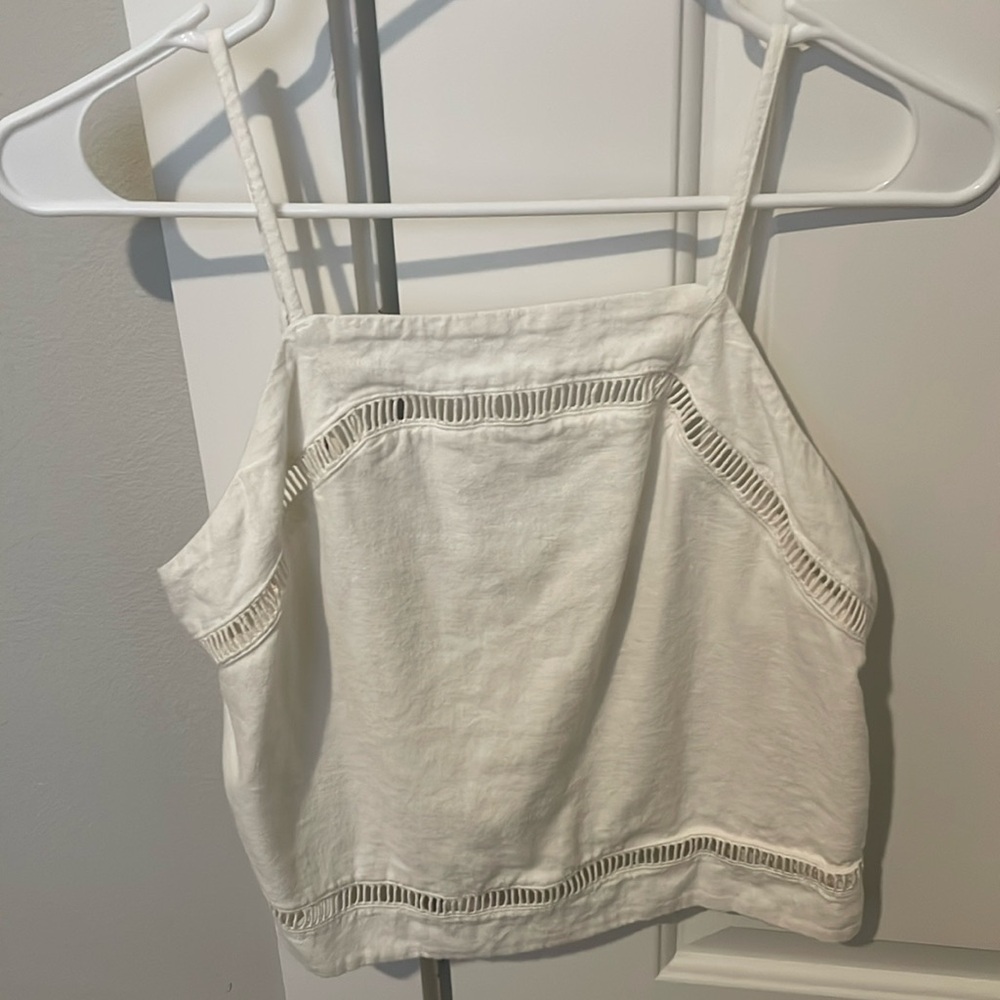 Abercrombie & Fitch White Linen-Blend Crochet Trim Cami Top